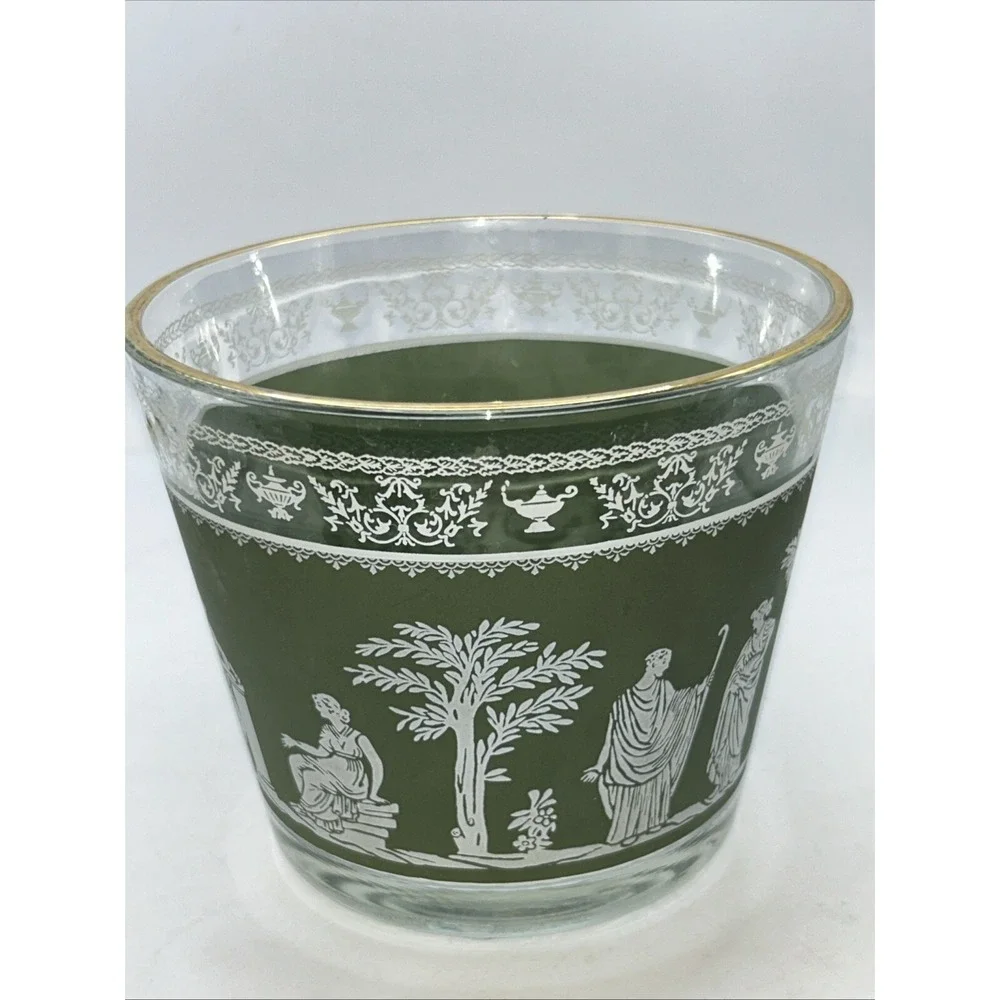 Vintage  Jeannette Wedgewood  Glass Green Grecian Hellenic. Ice Tub Bucket 5 3/4